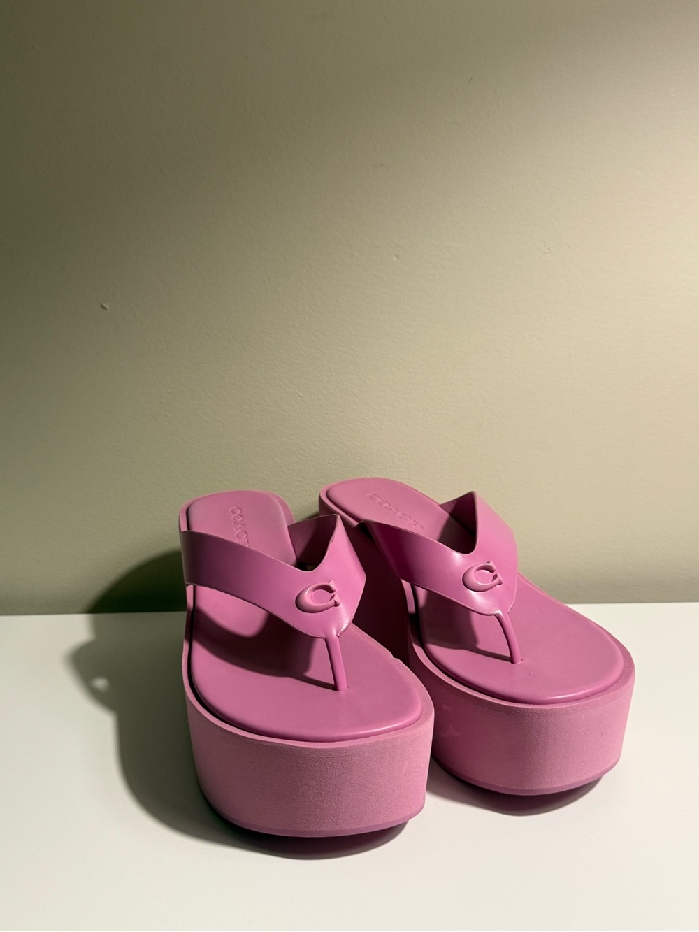 Coach Rose Pink Platform Wedge Sandals